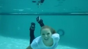 Trina Mason swimming with fully clothes wetlook underwater