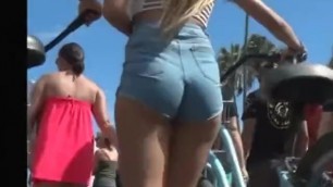 Candid Bicycle Ass Cheeks in Jean Shorts