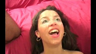 Cute girl gets a face full of cum