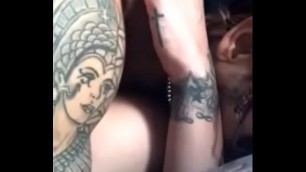 Tattoo couple fucking with cumshot on back
